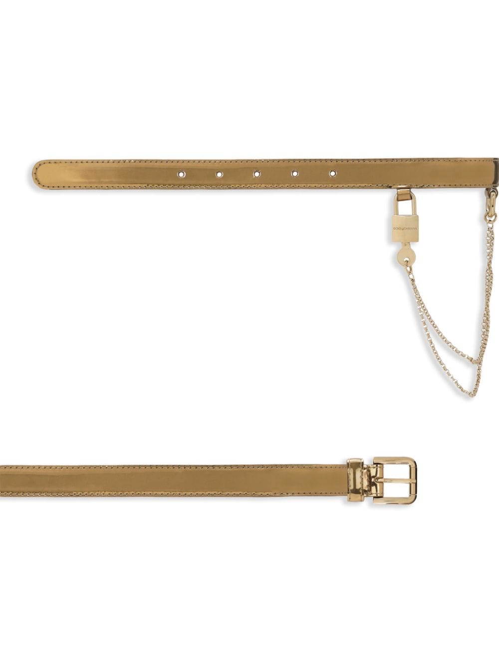 Dolce & Gabbana Chain-Link Patent Leather Belt with Padlock Detail image 2