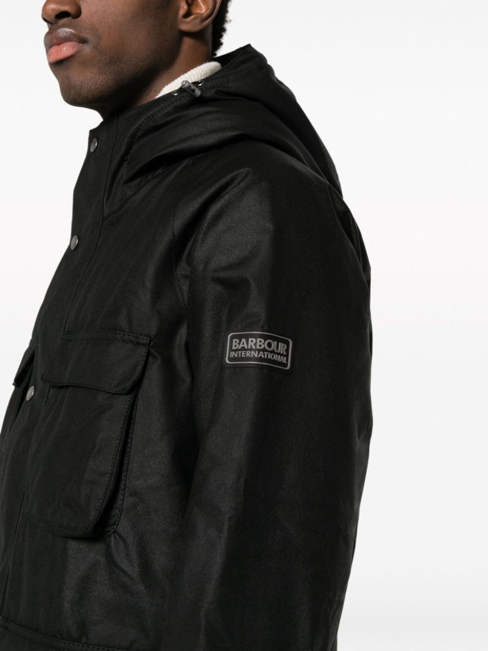 Barbour International Tantallon Waxed Hooded Jacket - Black image 3