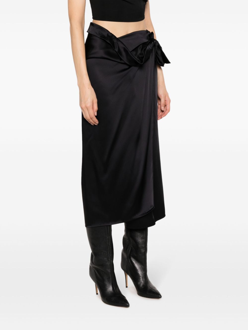 Erika Cavallini Black Draped Satin Wrap Skirt image 2