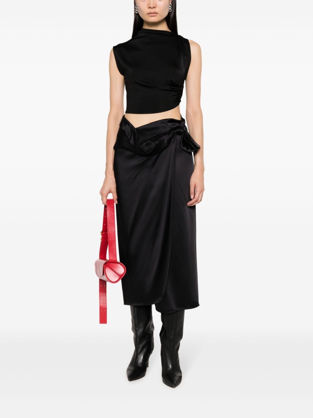 Erika Cavallini Black Draped Satin Wrap Skirt image 3