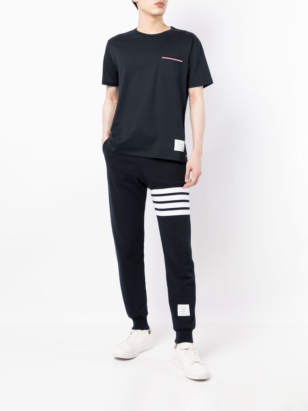 Thom Browne Navy Blue Cotton T-Shirt with Patch Pocket image 1