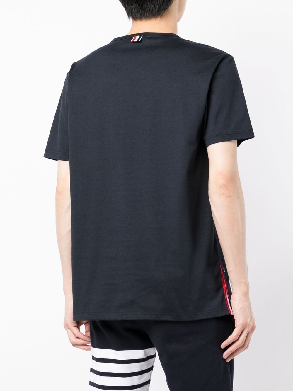 Thom Browne Navy Blue Cotton T-Shirt with Patch Pocket image 2