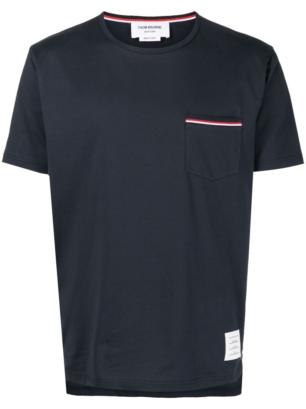 Thom Browne Navy Blue Cotton T-Shirt with Patch Pocket image 0