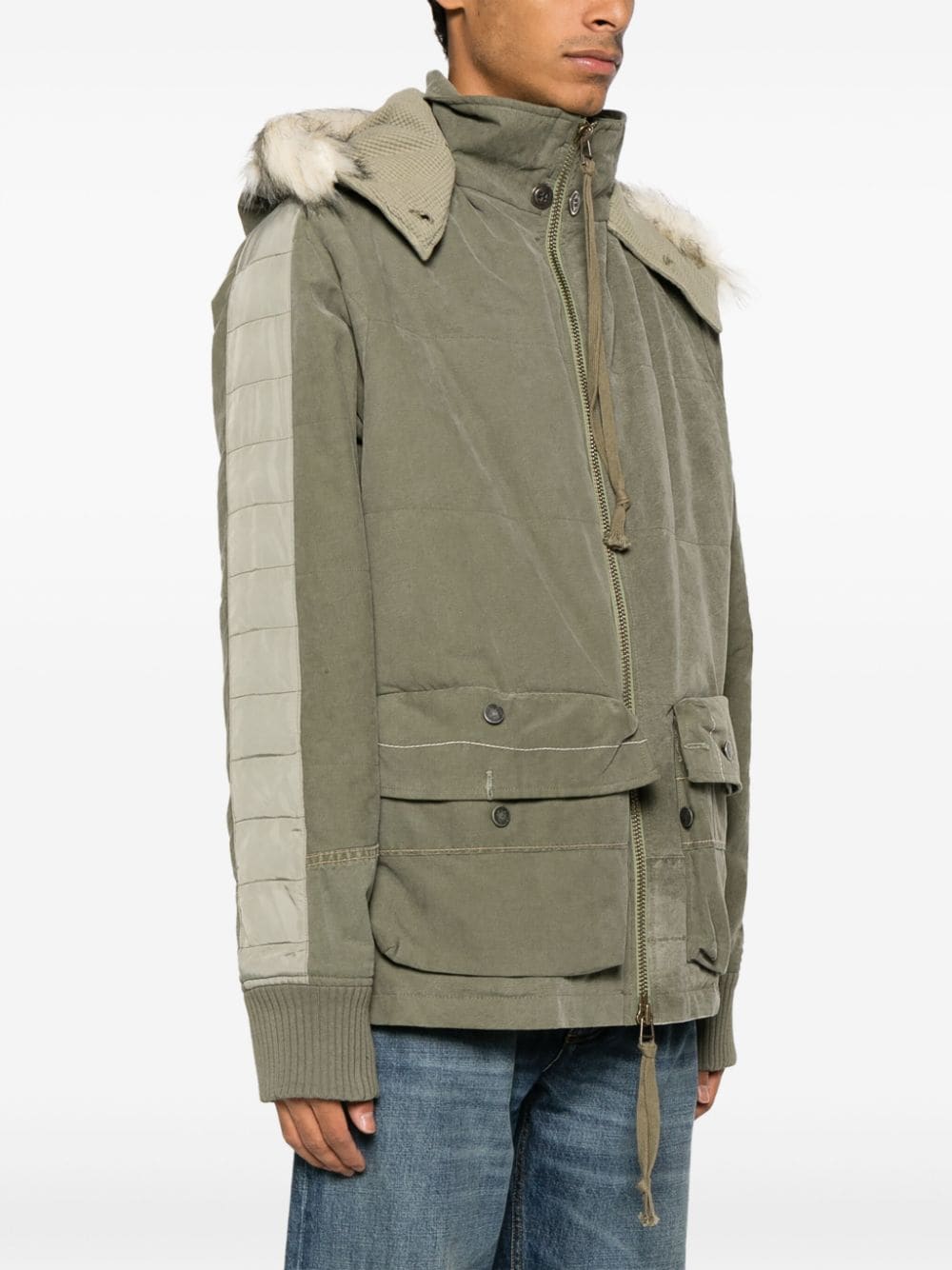 Greg Lauren Beige Padded High Neck Coat image 2