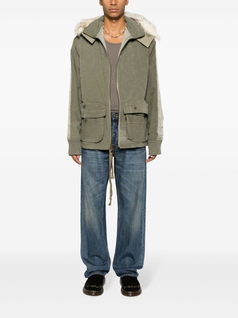 Greg Lauren Beige Padded High Neck Coat image 3