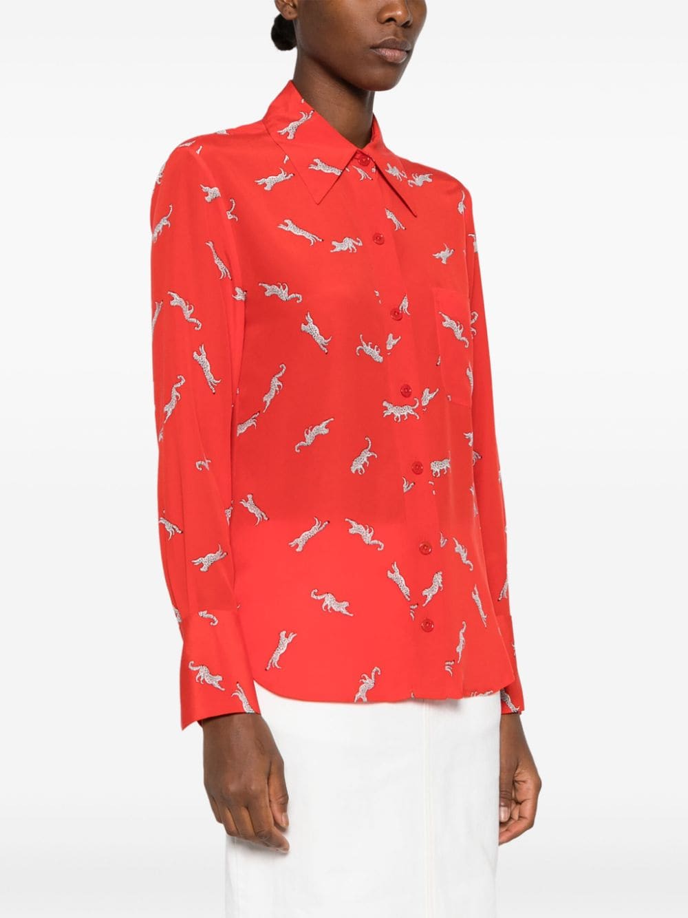 EQUIPMENT Flame Red Graphic-Print Silk Shirt image 1