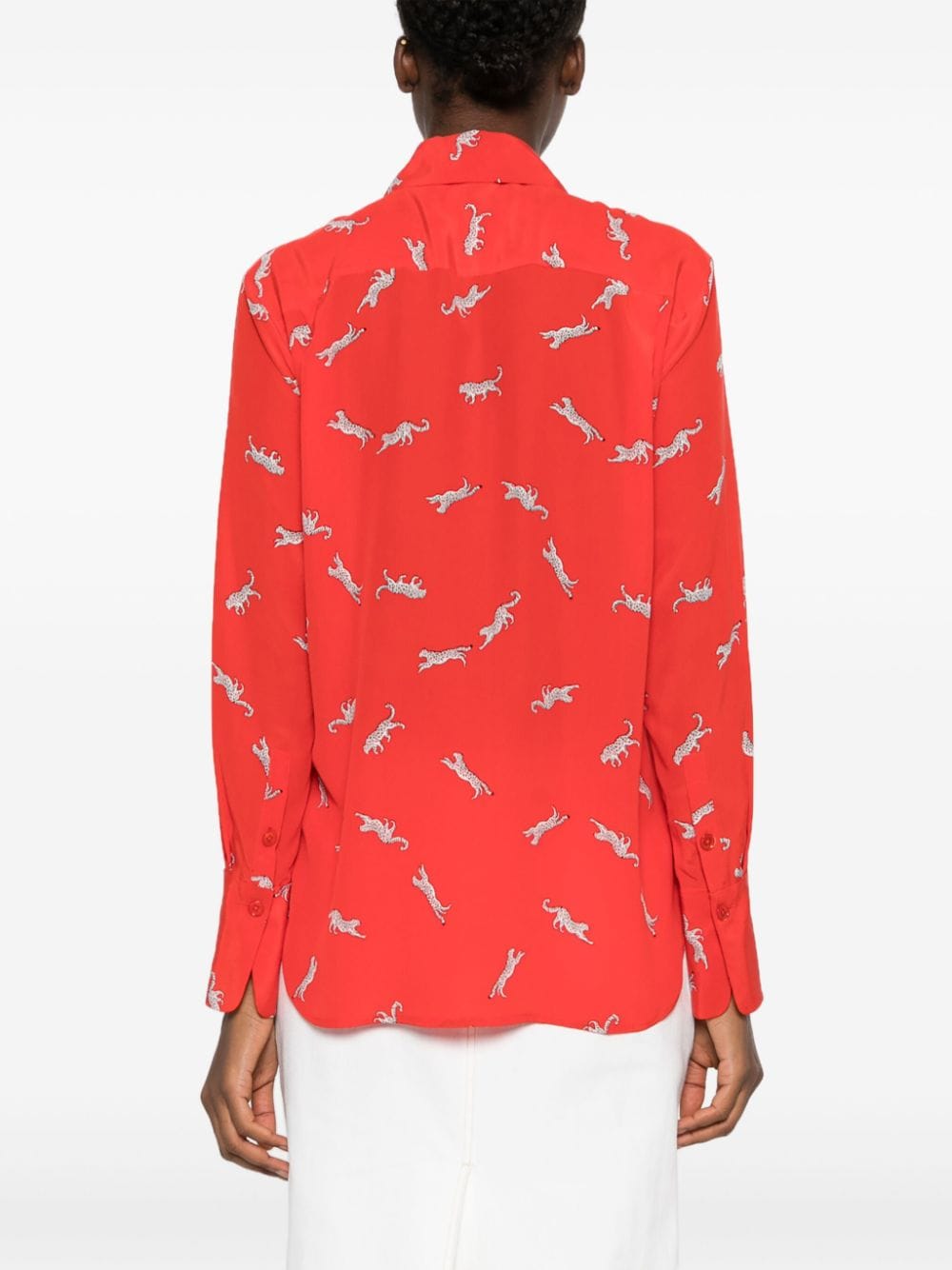 EQUIPMENT Flame Red Graphic-Print Silk Shirt image 2