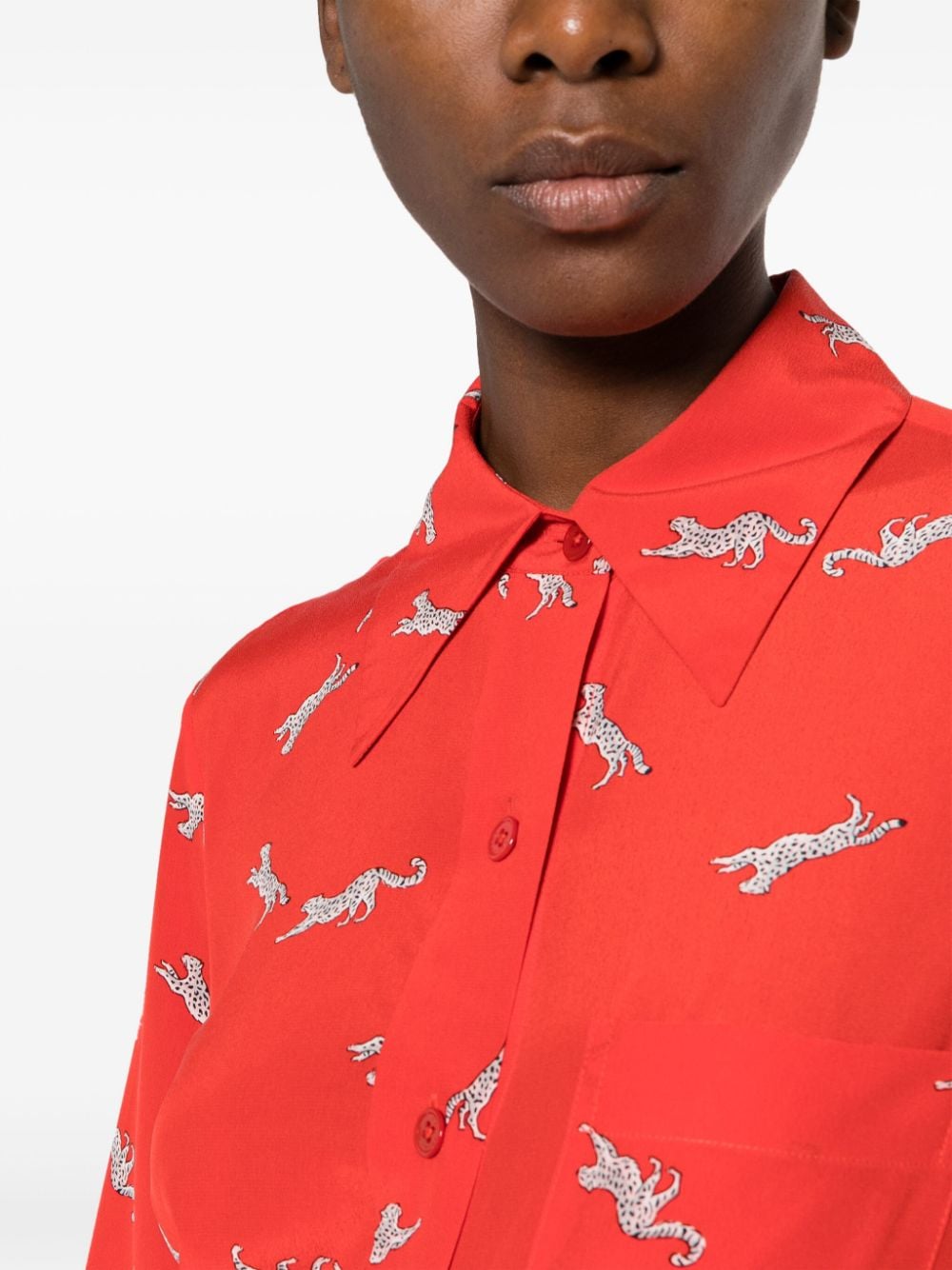 EQUIPMENT Flame Red Graphic-Print Silk Shirt image 3