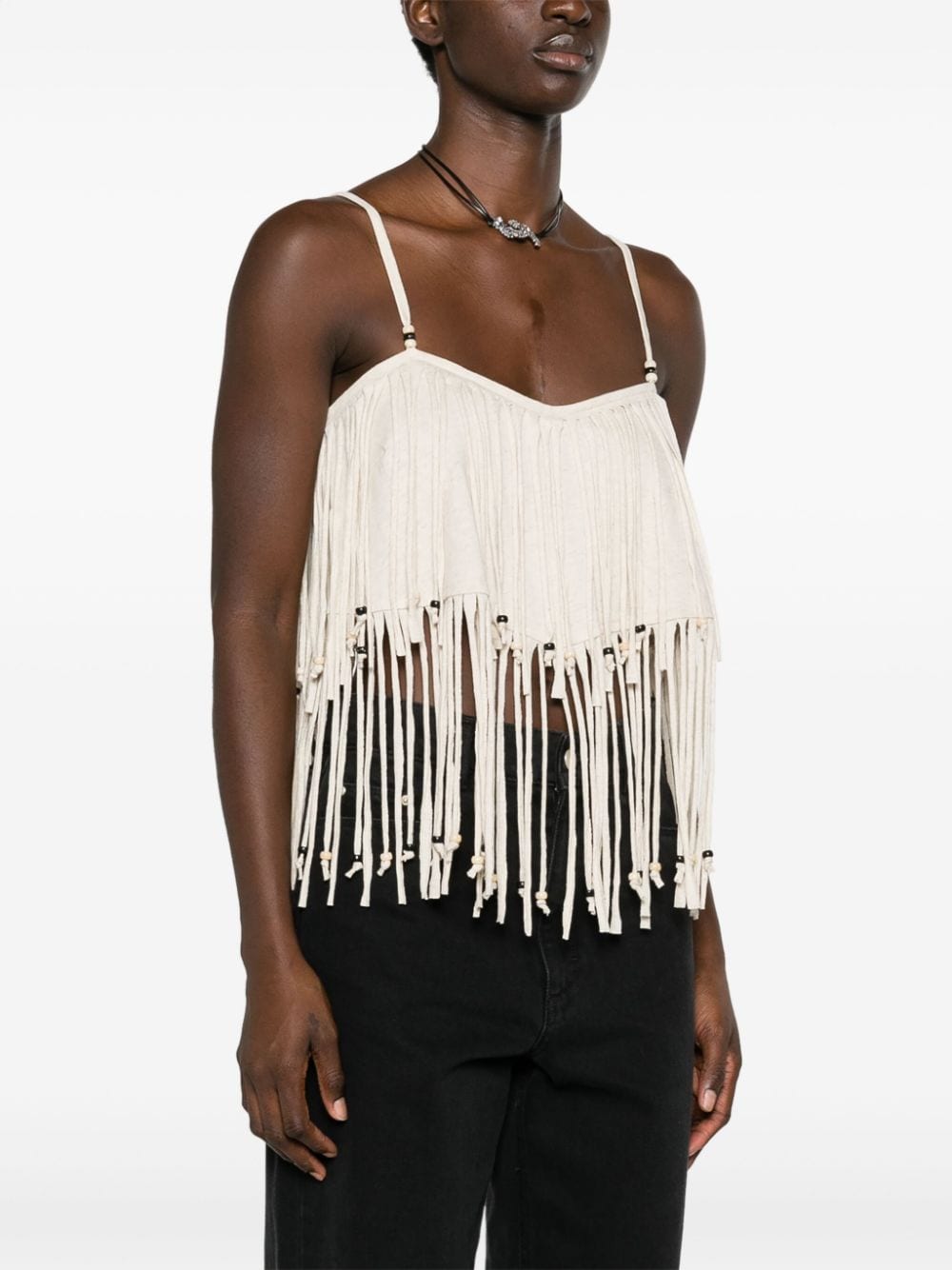 Alanui White Cotton-Linen Fringe Top image 1