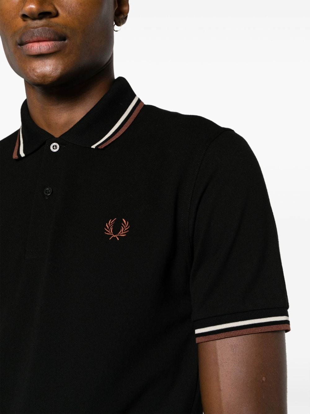 Fred Perry Men's Black Cotton T-Shirt with Stripe Detailing image 1