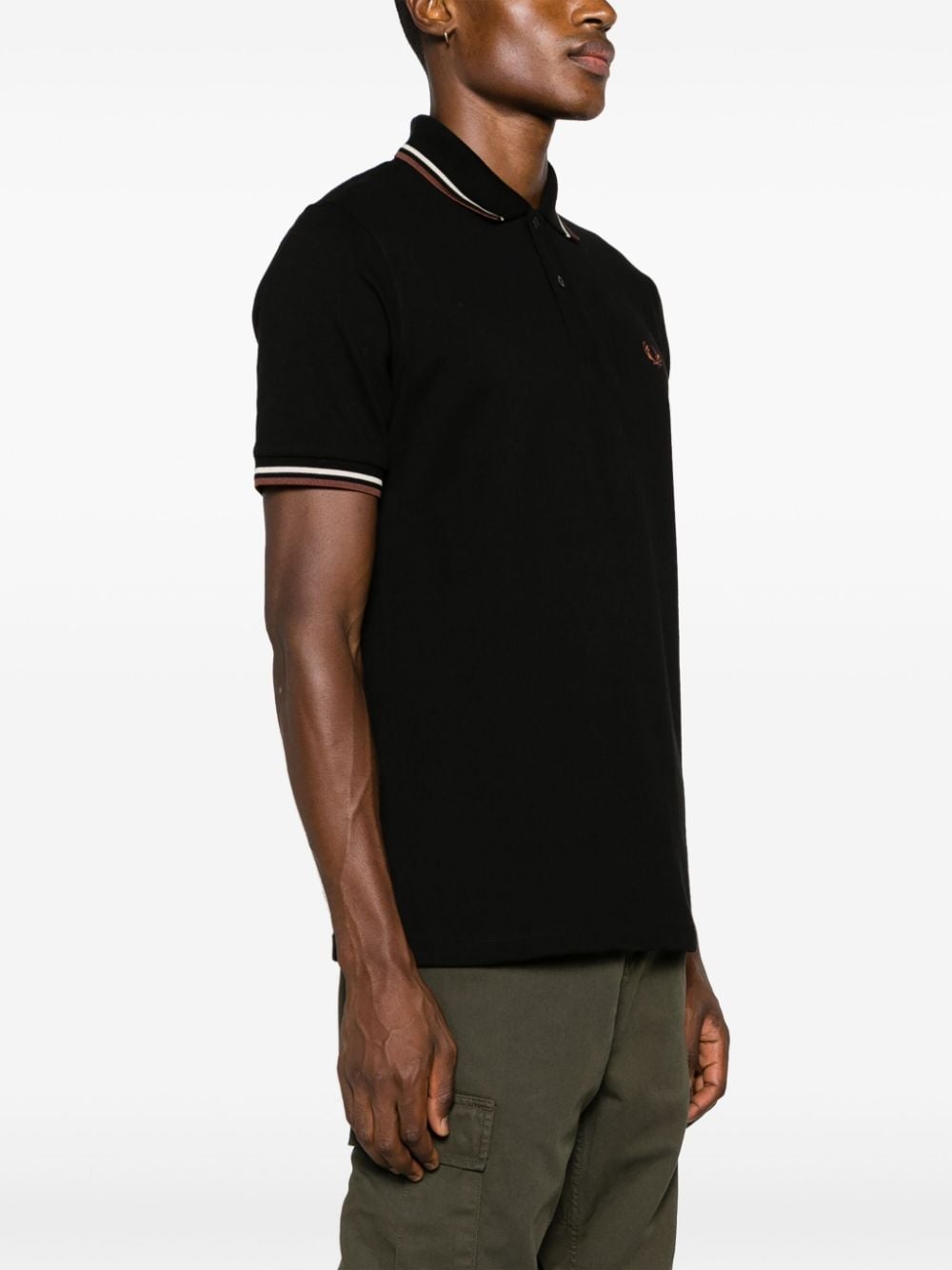 Fred Perry Men's Black Cotton T-Shirt with Stripe Detailing image 2