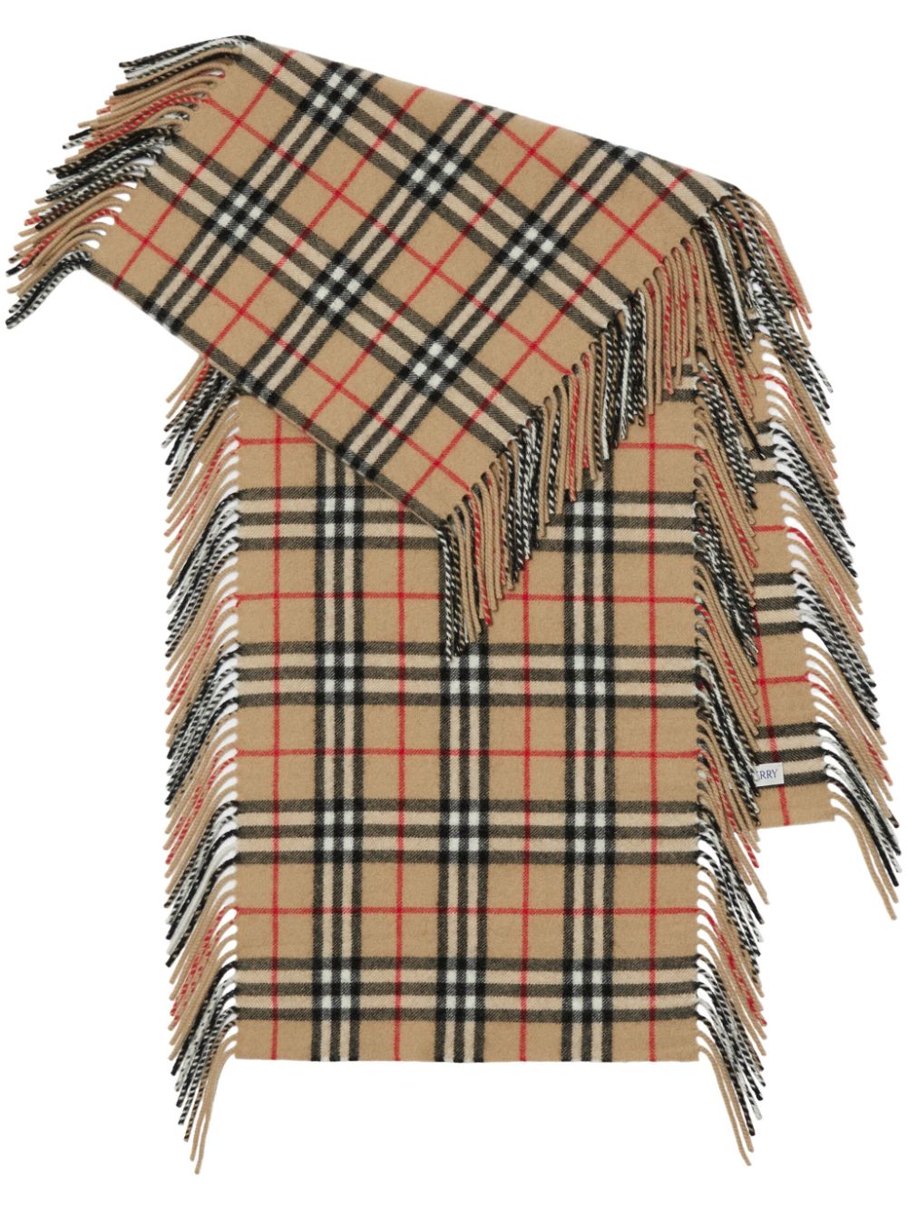 Burberry Beige Cashmere Check Scarf with Fringed Edges image 0