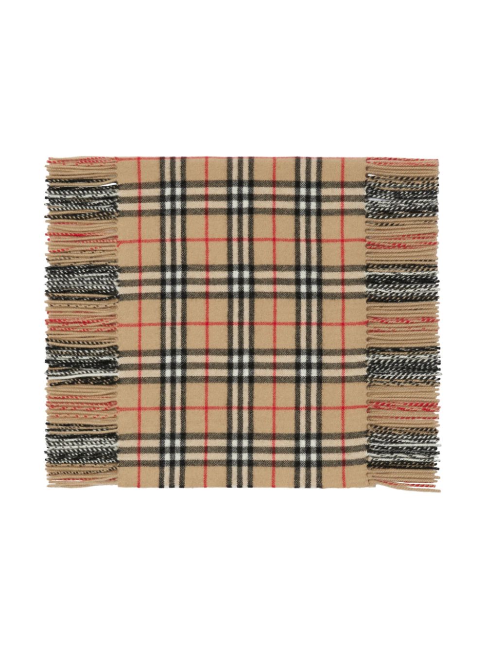 Burberry Beige Cashmere Check Scarf with Fringed Edges image 1