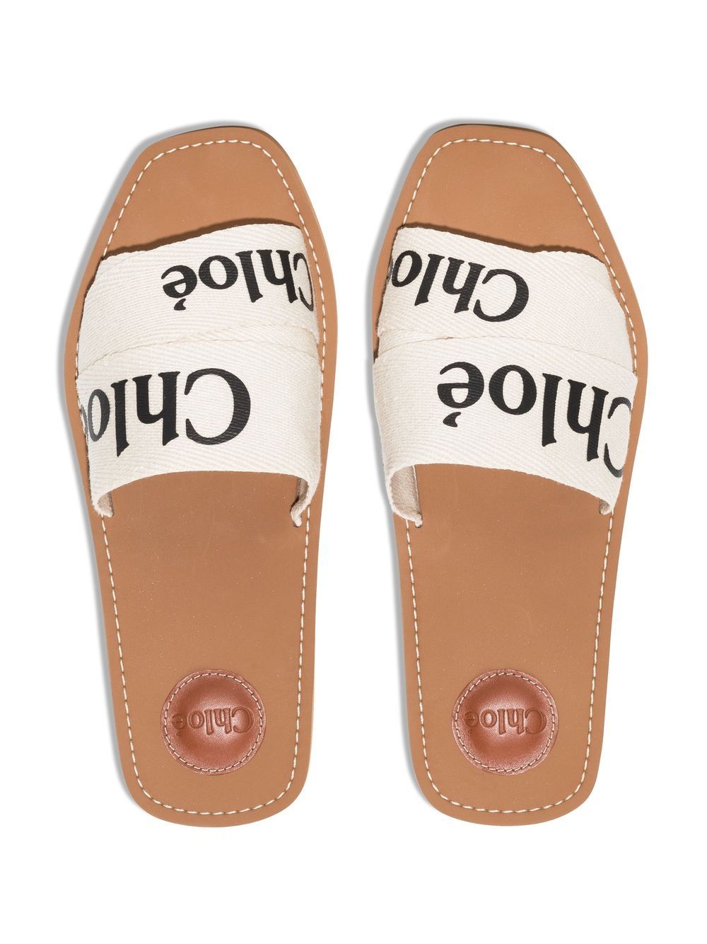 Chloé Linen Logo-Print White Sandals image 1