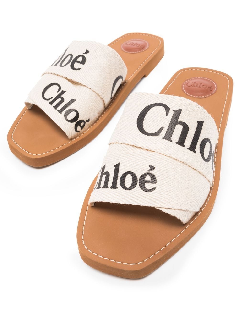 Chloé Linen Logo-Print White Sandals image 2