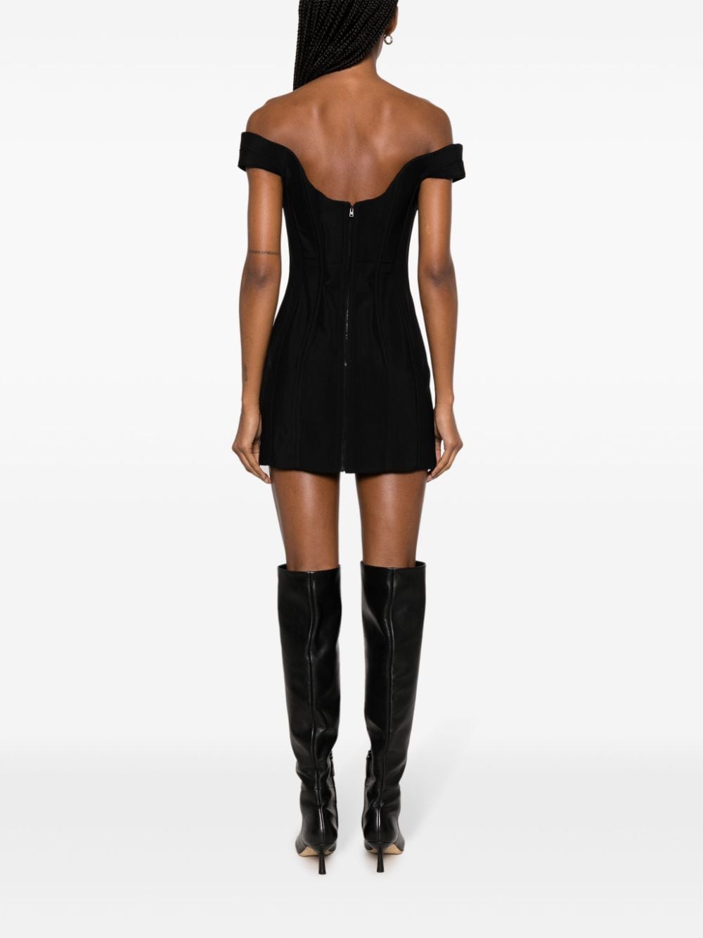 MUGLER Black Off-Shoulder Corset Dress image 2