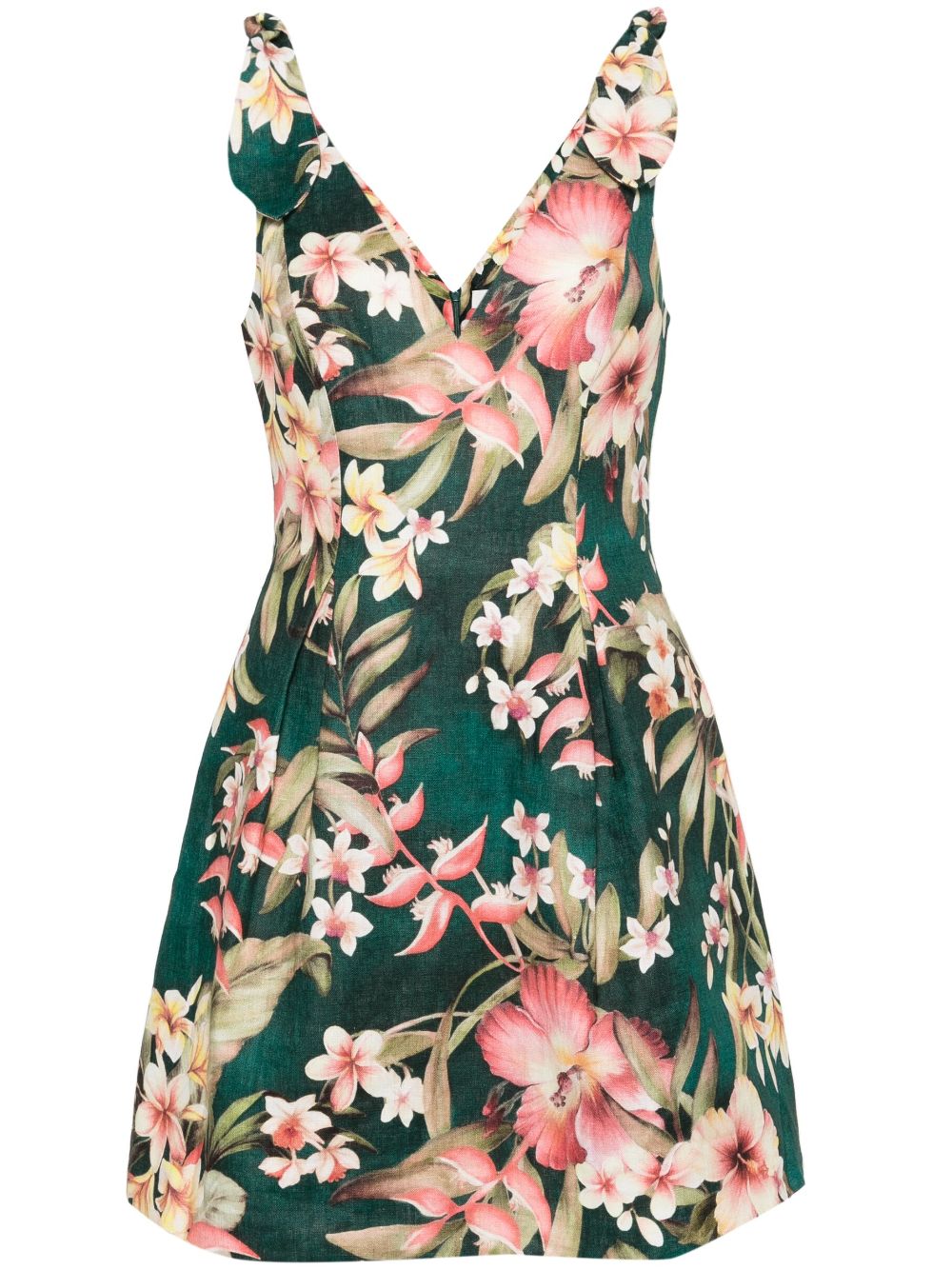 Zimmermann Green Floral Linen Midi Dress image 0