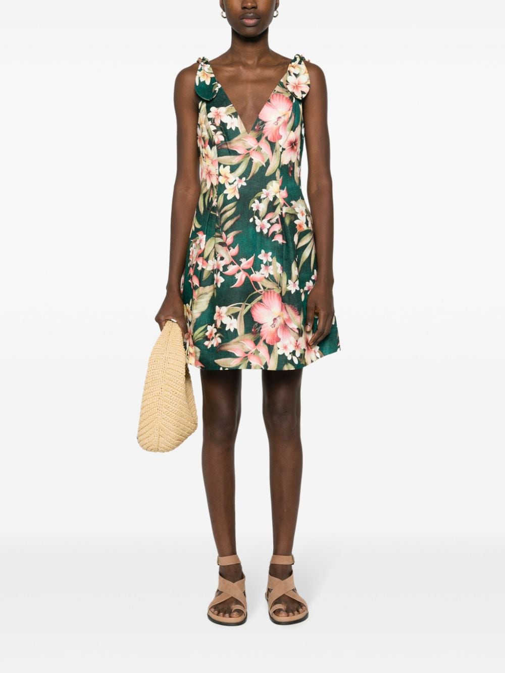 Zimmermann Green Floral Linen Midi Dress image 1