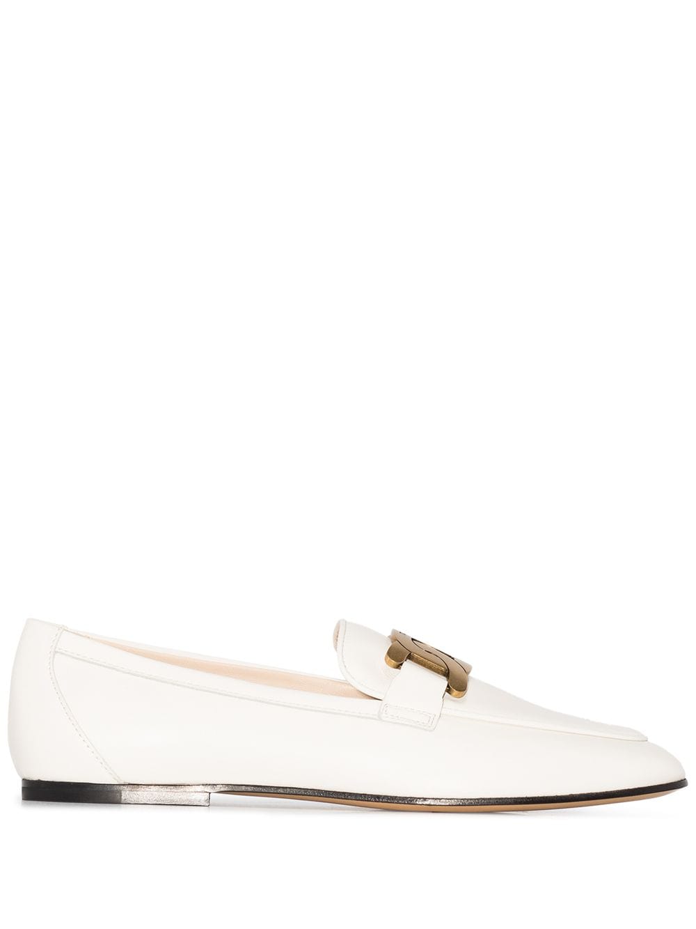 Tod's Women's White Leather Slip-On Flat Shoes with Chain Detail image 0