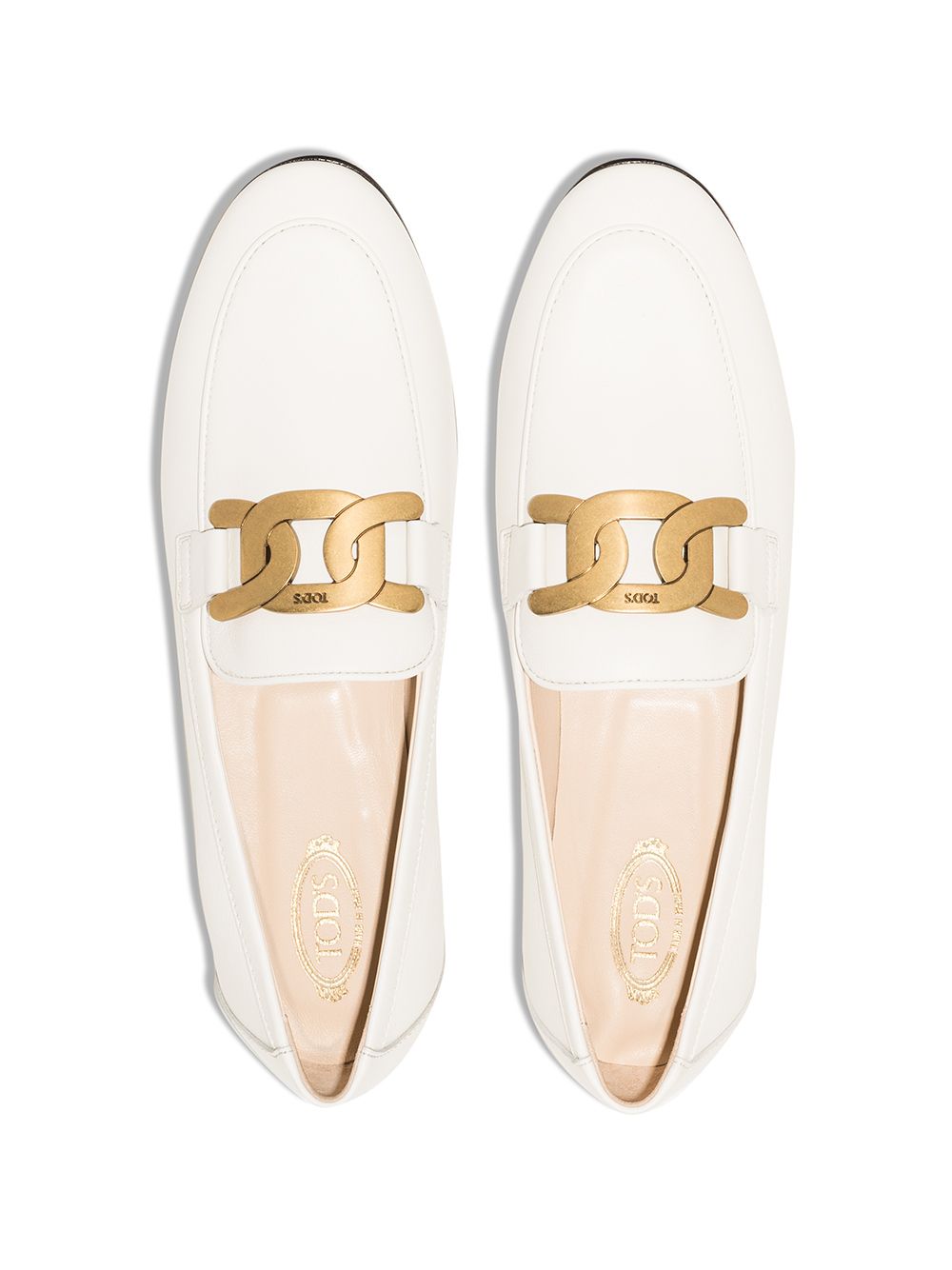 Tod's Women's White Leather Slip-On Flat Shoes with Chain Detail image 2