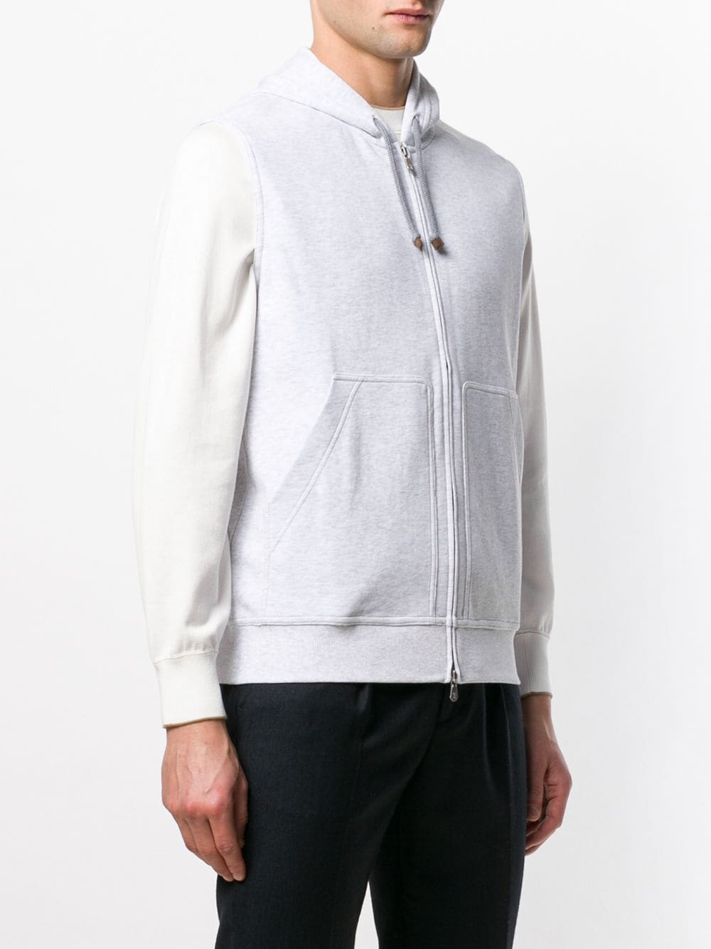 Brunello Cucinelli Grey Cotton Blend Drawstring Hoodie image 2