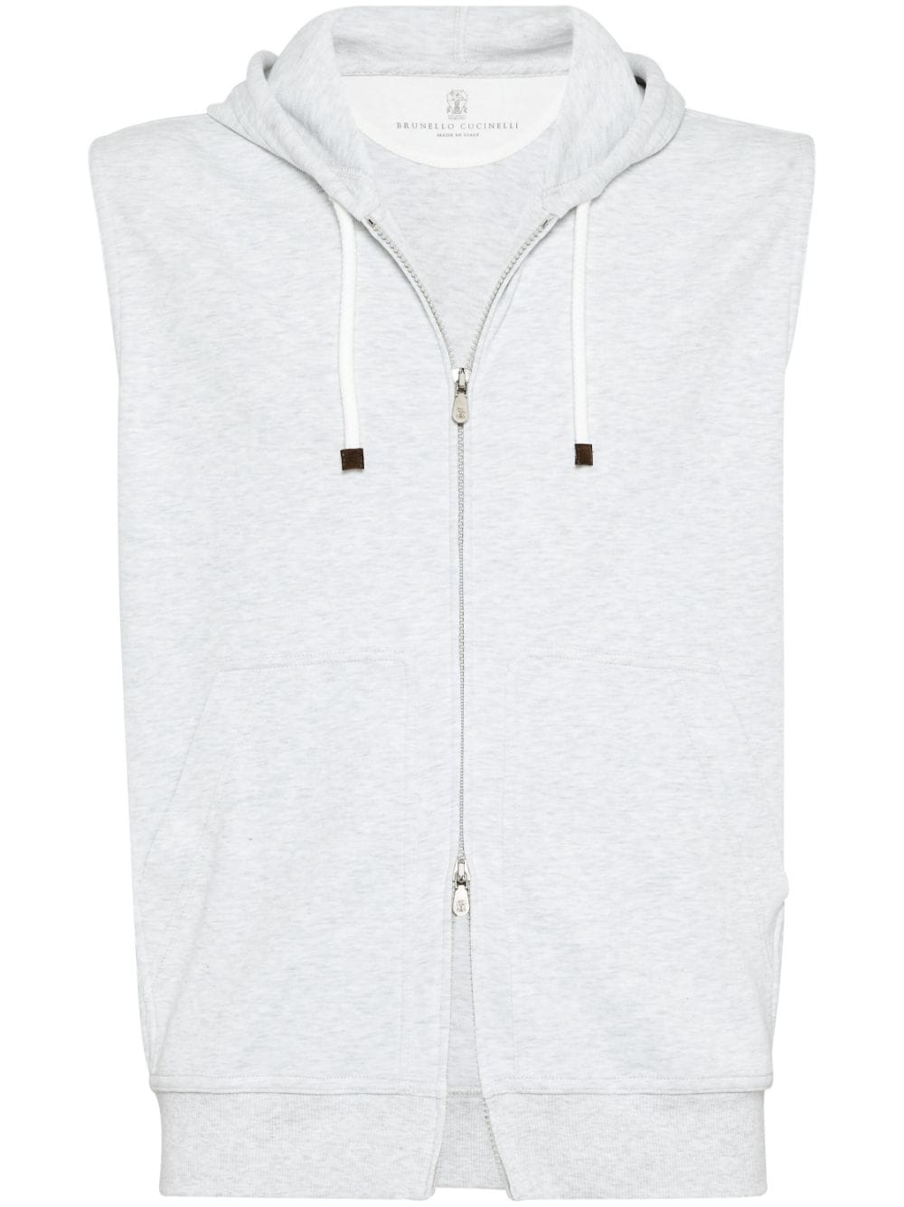 Brunello Cucinelli Grey Cotton Blend Drawstring Hoodie image 0