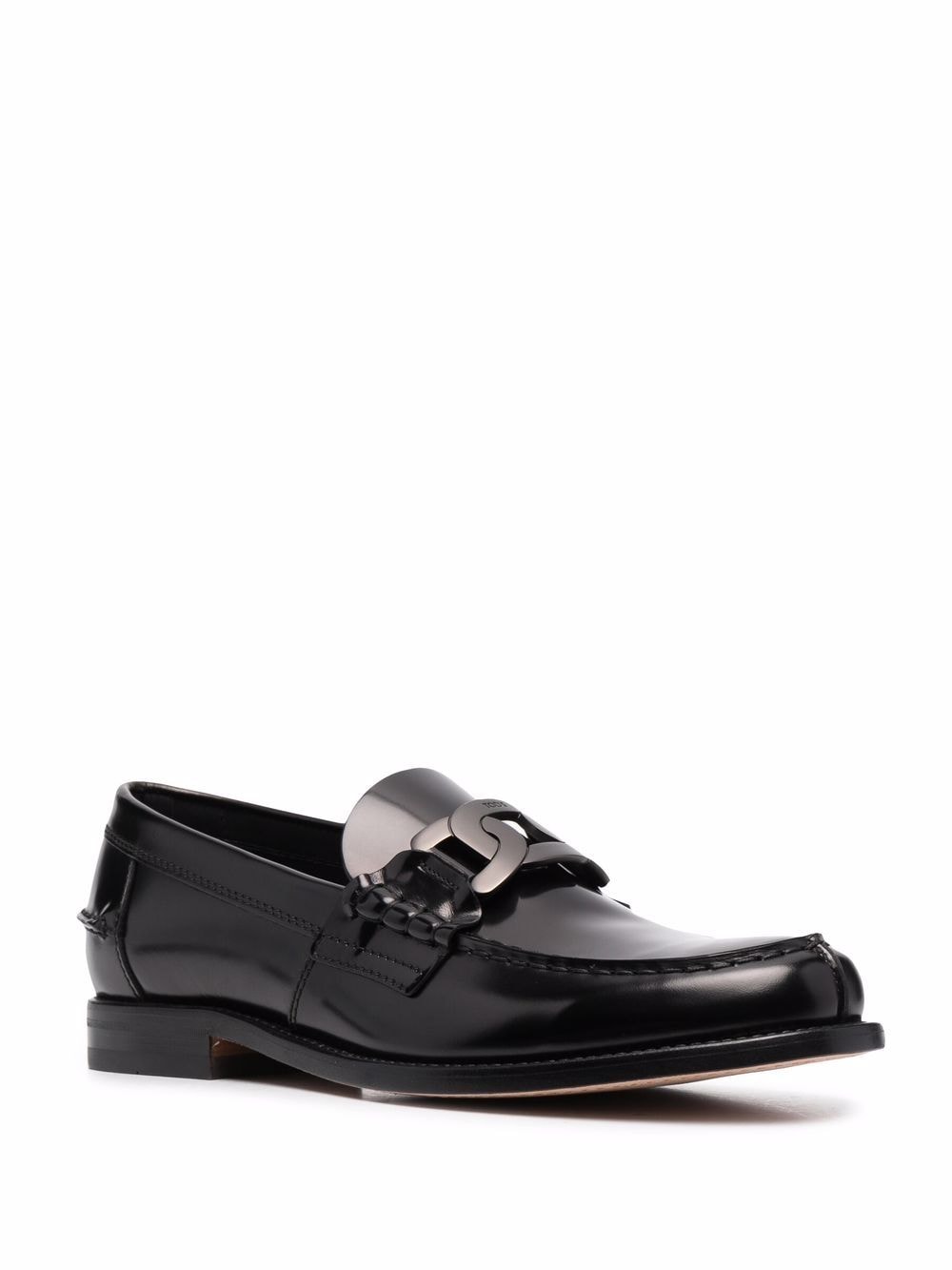 Tod's Women's Black Leather Chain-Link Loafers image 2