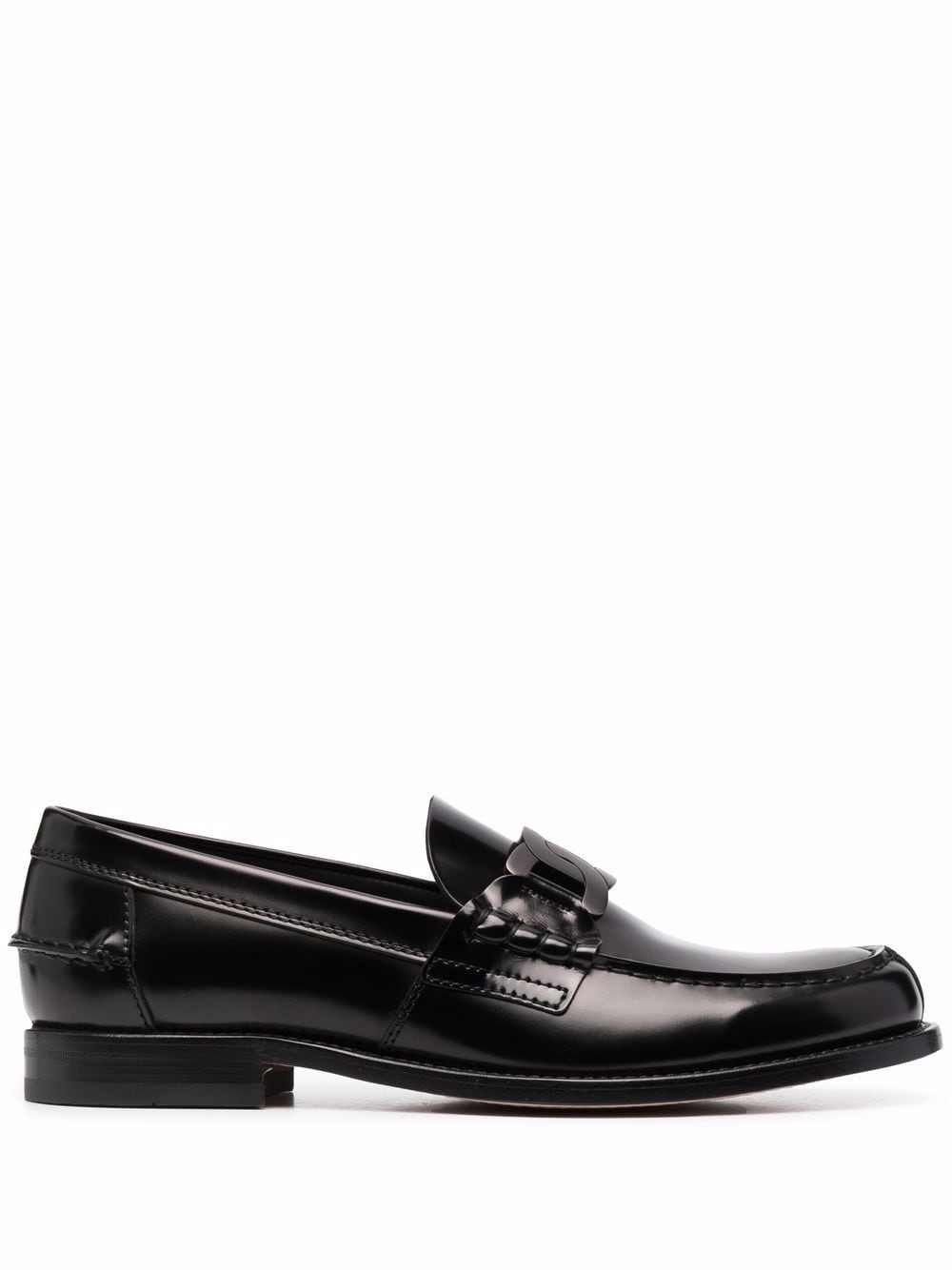 Tod's Women's Black Leather Chain-Link Loafers image 0