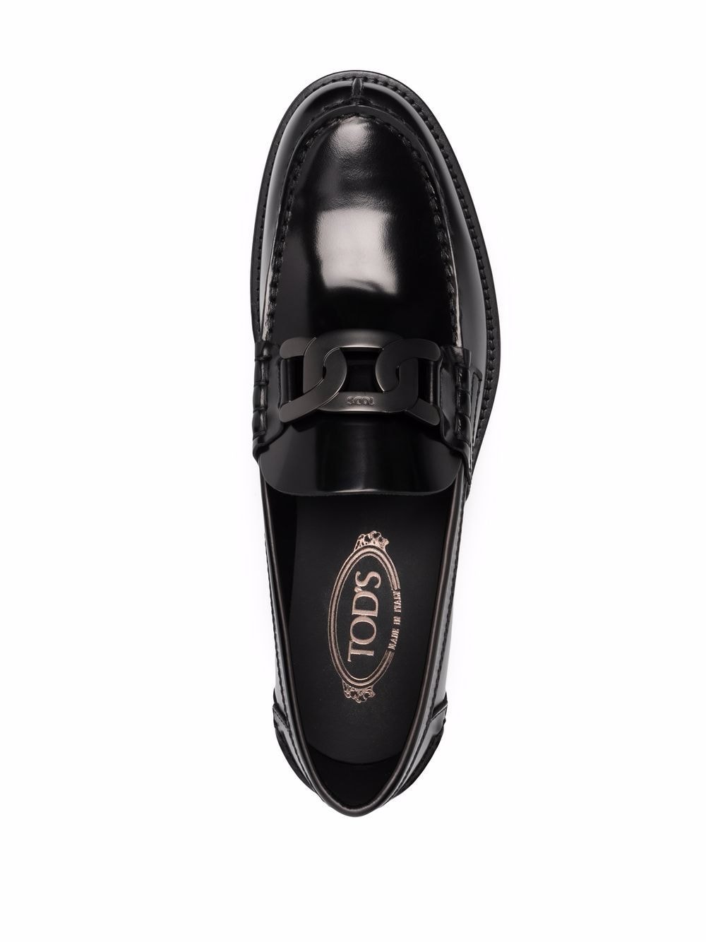 Tod's Women's Black Leather Chain-Link Loafers image 3