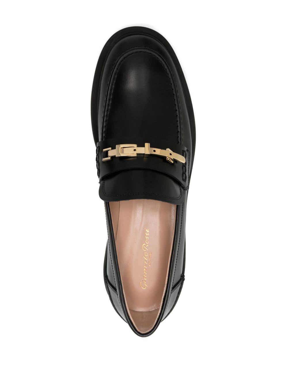 Gianvito Rossi Black Leather Flat Shoes with Gold Buckle image 1