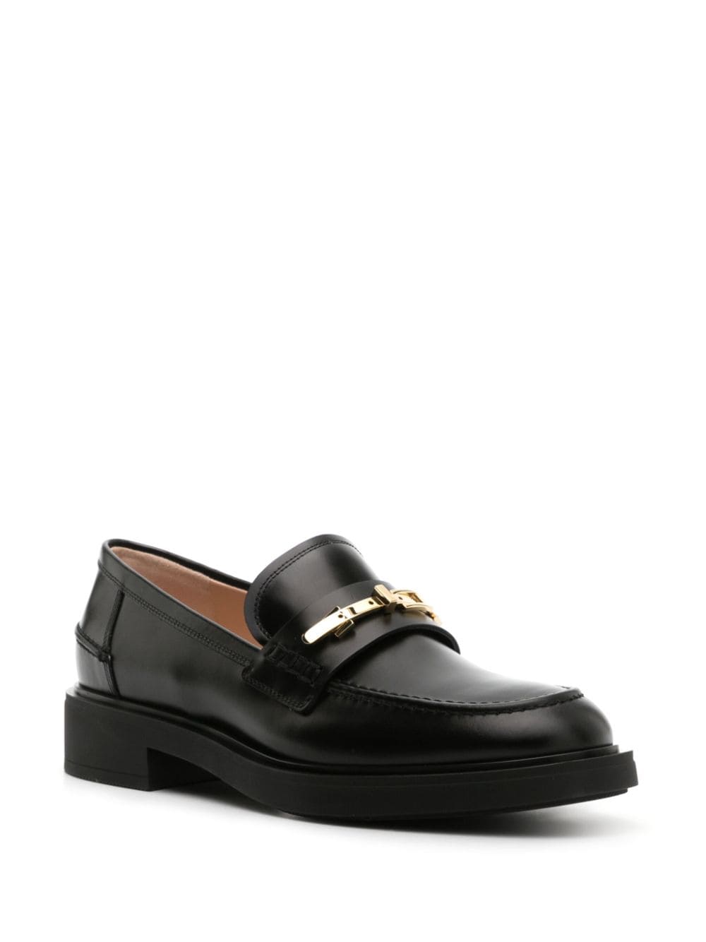 Gianvito Rossi Black Leather Flat Shoes with Gold Buckle image 3