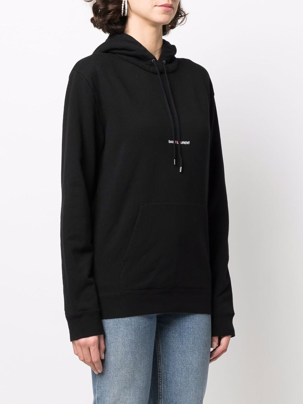 Saint Laurent Black Cotton Logo Print Hoodie image 4