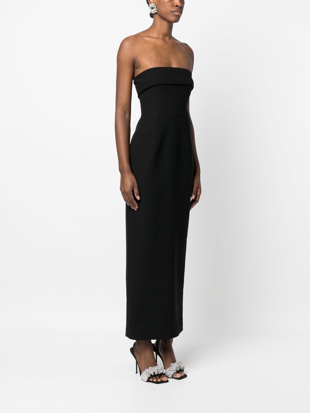 ILKYAZ OZEL Black Strapless Long Dress with Turn-Up Detail image 3