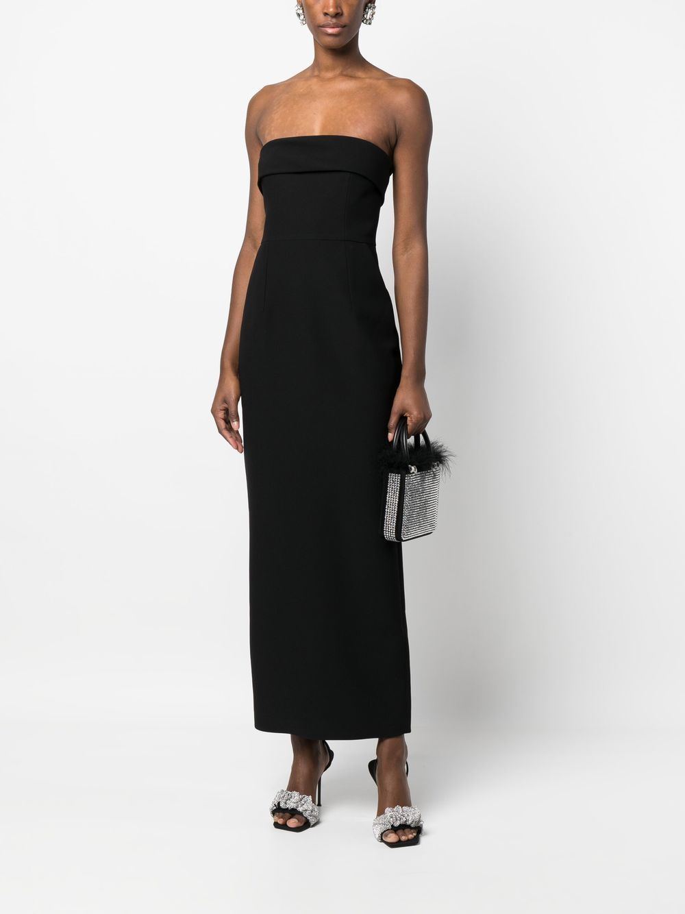 ILKYAZ OZEL Black Strapless Long Dress with Turn-Up Detail image 4