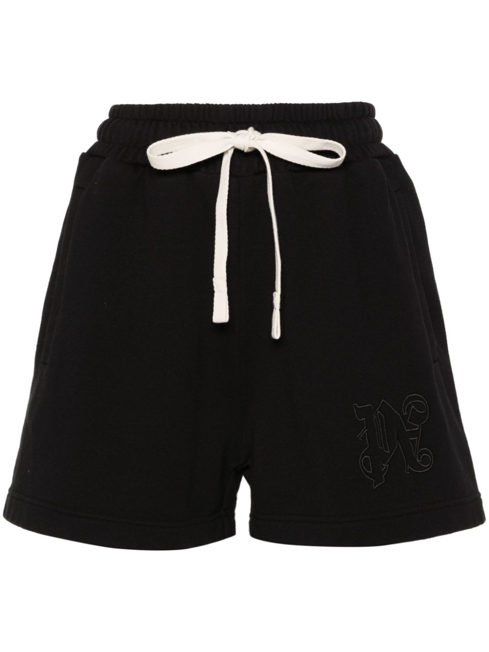 Palm Angels Black Embroidered Logo Cotton Jersey Shorts image 0