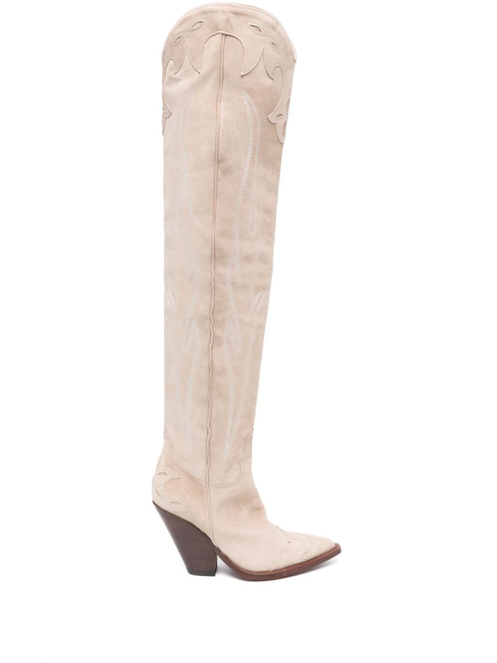 SONORA Beige Suede Western Thigh-High Boots image 0