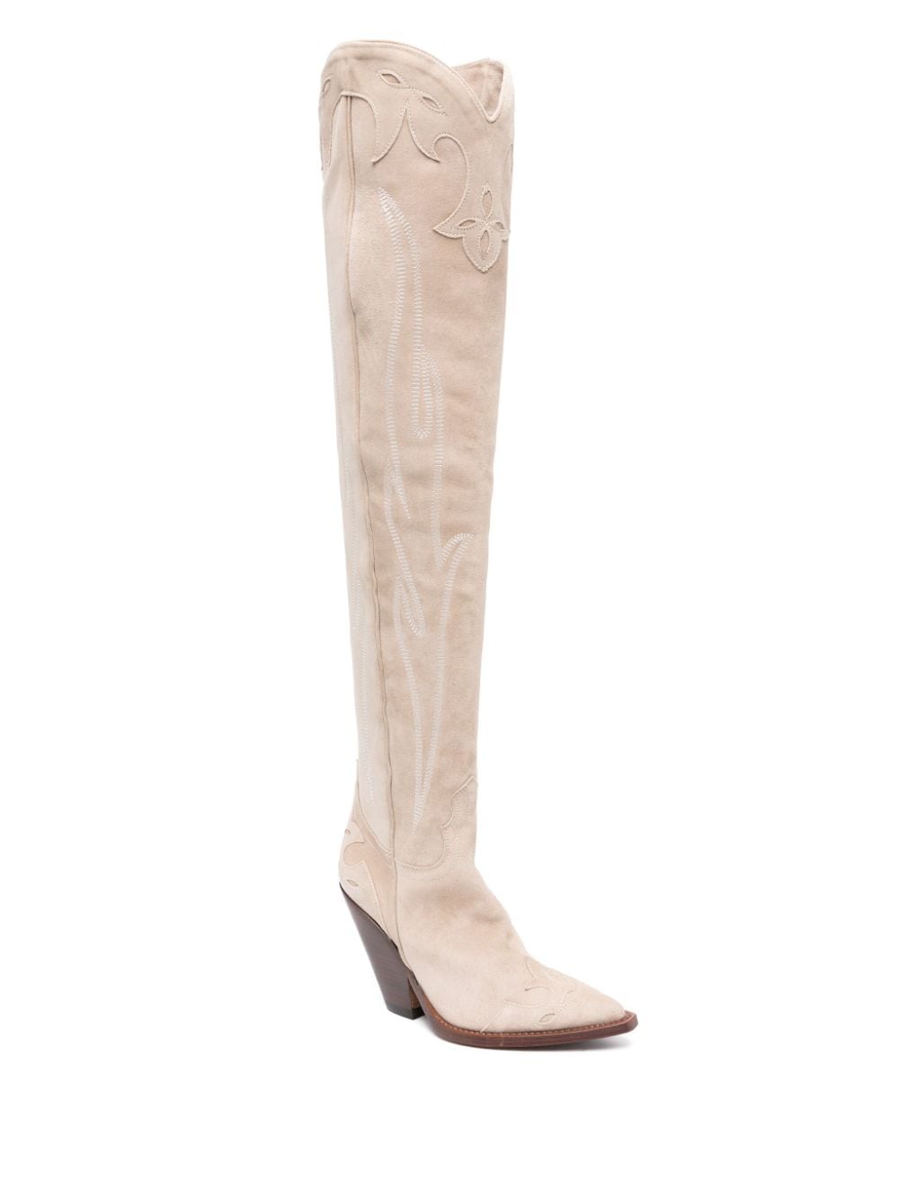 SONORA Beige Suede Western Thigh-High Boots image 2