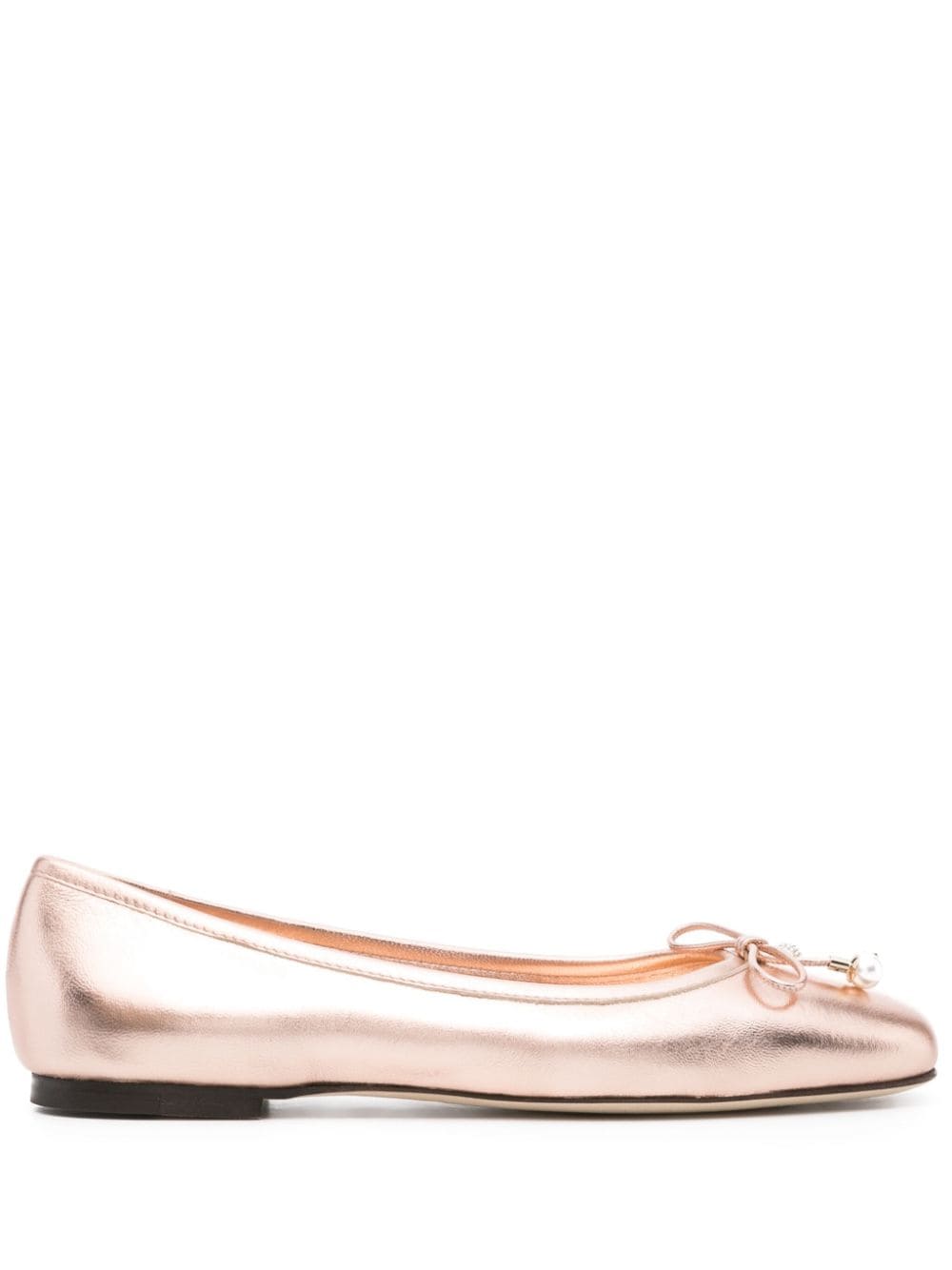 Jimmy Choo Powder Pink Calf Leather Flat Shoes with Bow Detailing image 0