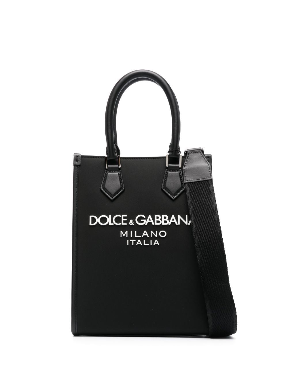 Dolce & Gabbana Black Leather Tote Bag with Raised Logo image 0