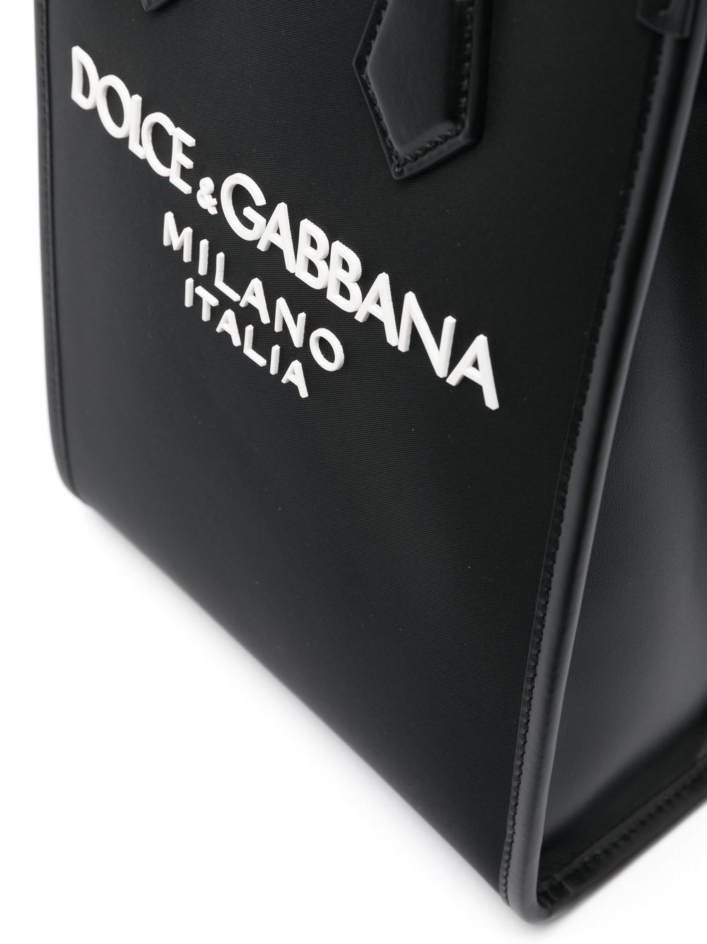 Dolce & Gabbana Black Leather Tote Bag with Raised Logo image 2