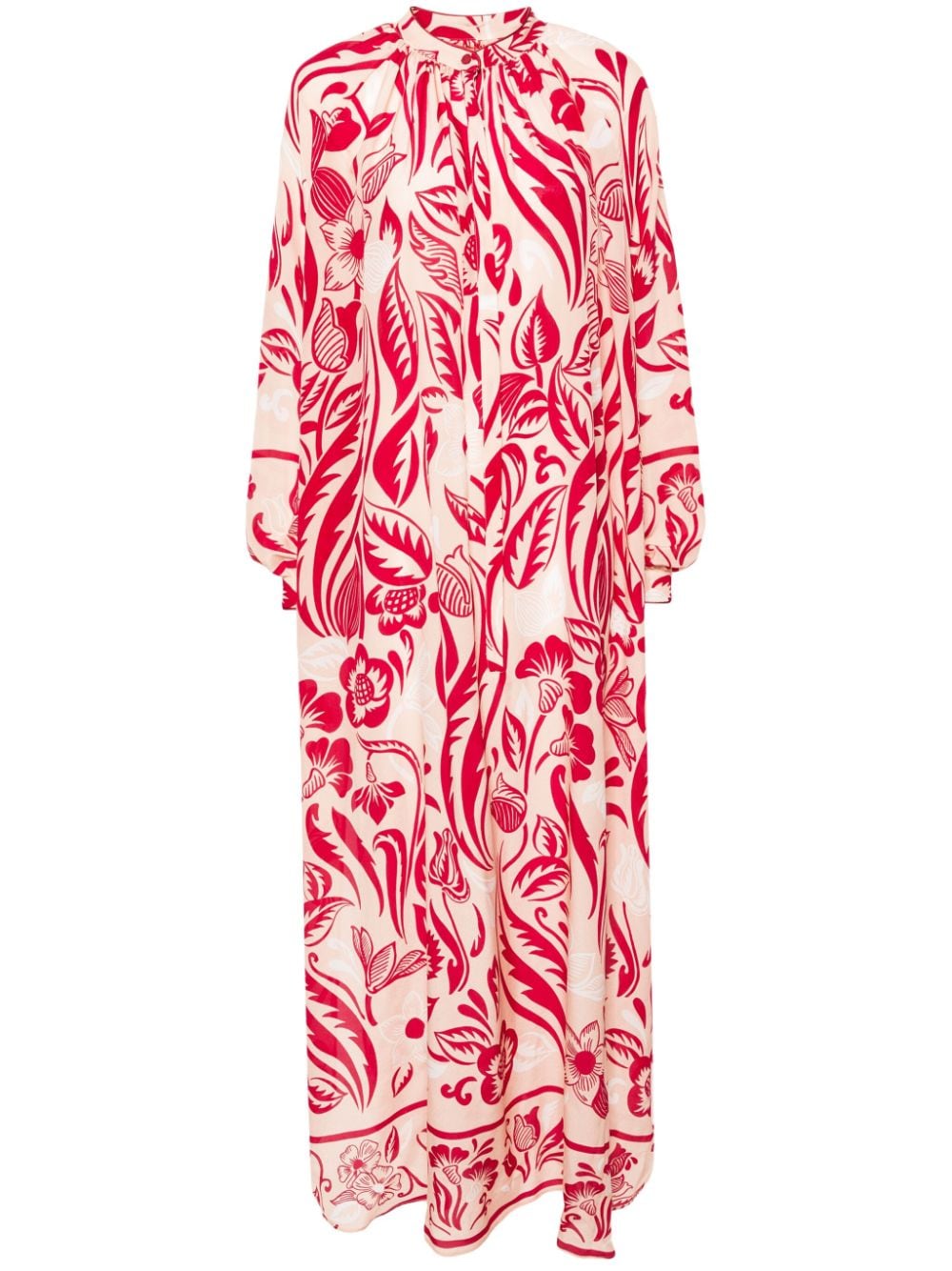 Floral Print Georgette Kaftan Dress with Scarf - Bordeaux image 0