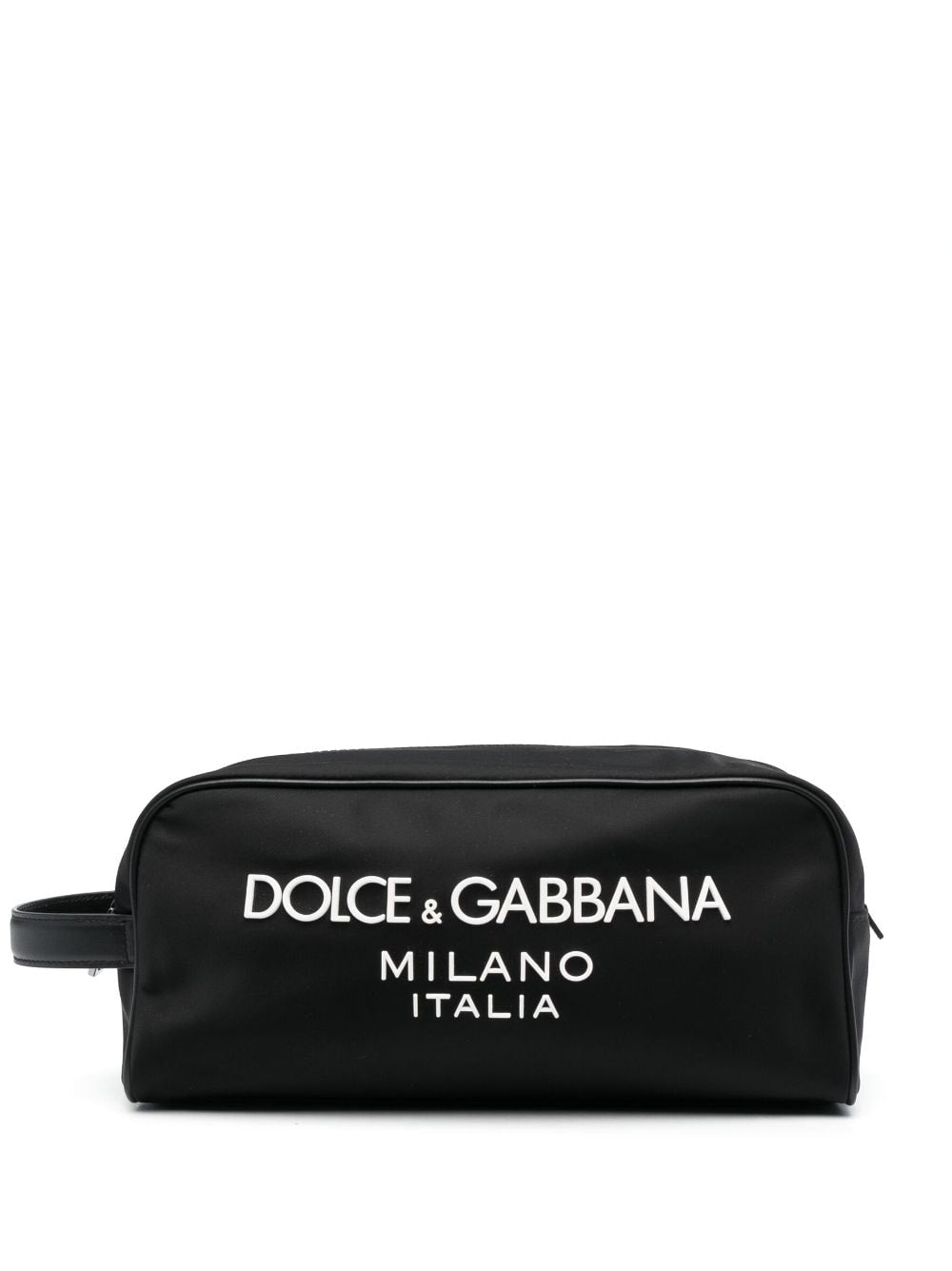 Dolce & Gabbana Black Calf Leather Logo Print Wash Bag image 0