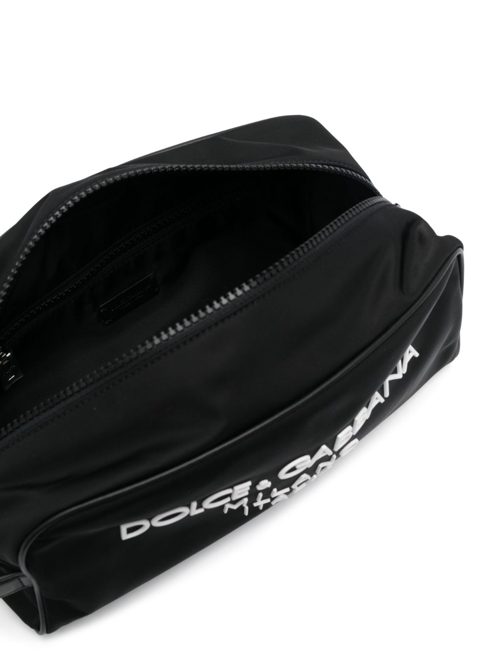 Dolce & Gabbana Black Calf Leather Logo Print Wash Bag image 2