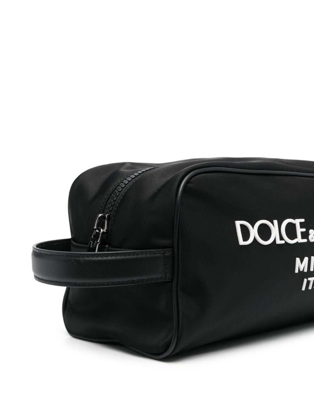 Dolce & Gabbana Black Calf Leather Logo Print Wash Bag image 3