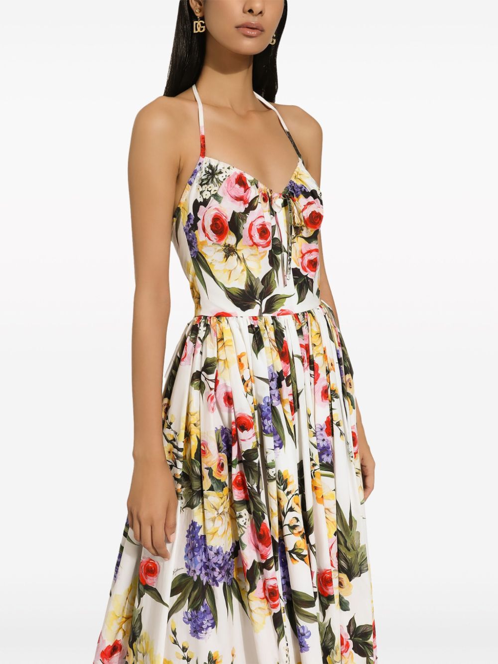 Dolce & Gabbana White Floral Print Halterneck Dress image 2