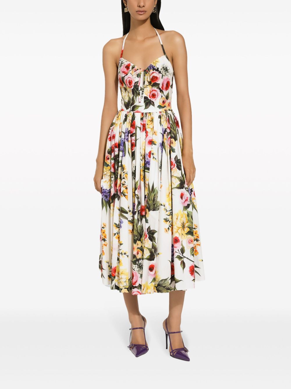 Dolce & Gabbana White Floral Print Halterneck Dress image 1