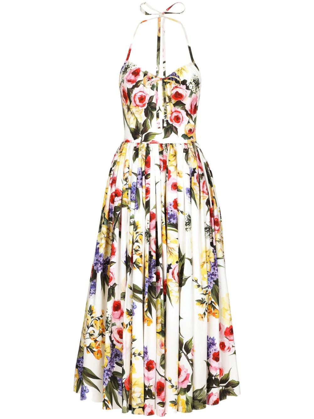 Dolce & Gabbana White Floral Print Halterneck Dress image 0