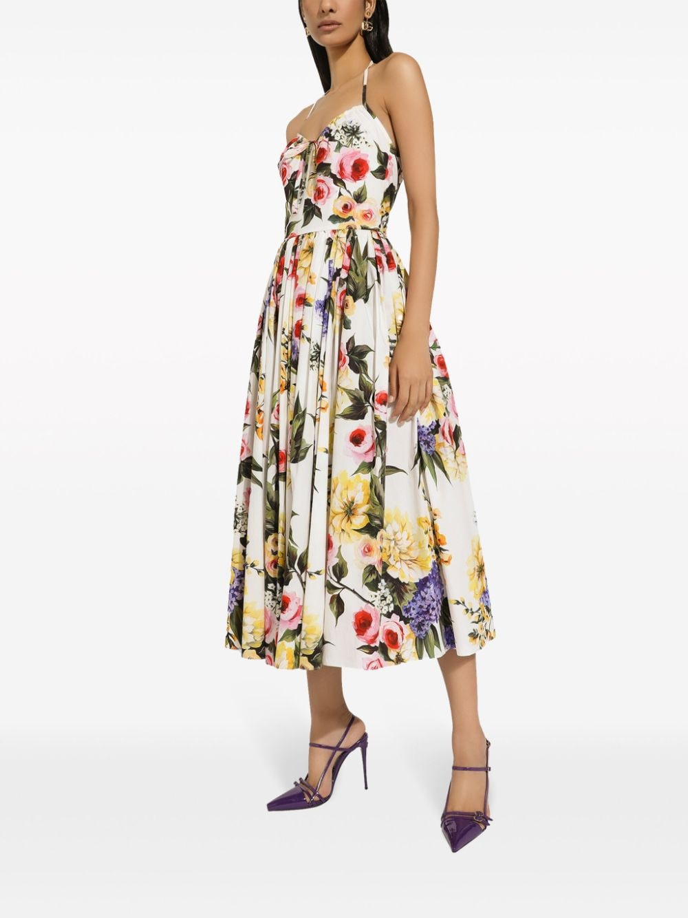 Dolce & Gabbana White Floral Print Halterneck Dress image 3