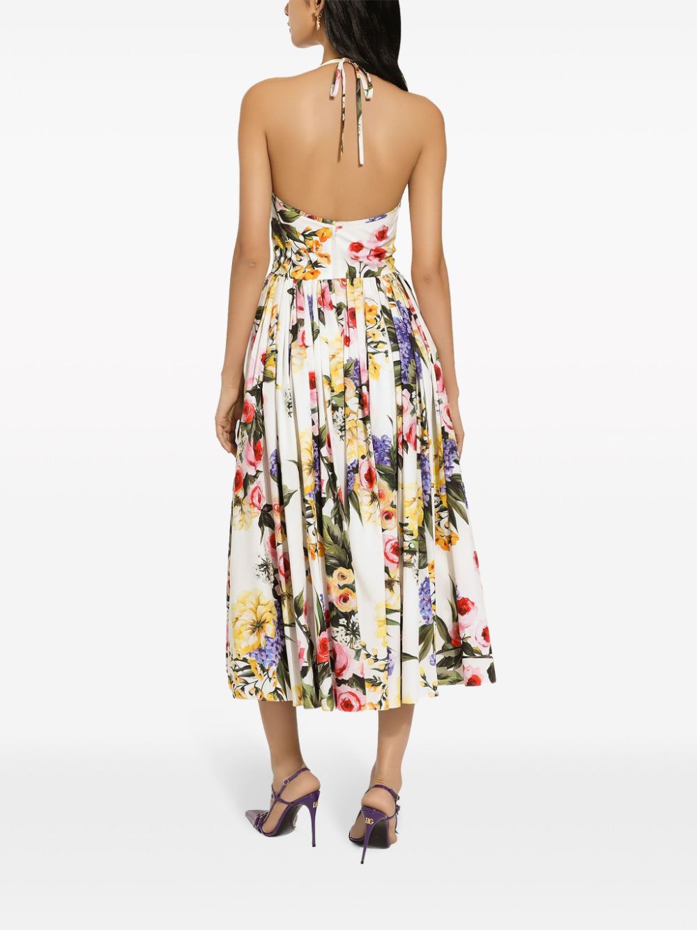 Dolce & Gabbana White Floral Print Halterneck Dress image 4