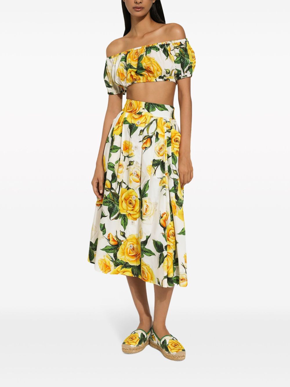 Dolce & Gabbana White Floral Print Off-Shoulder Crop Top image 1